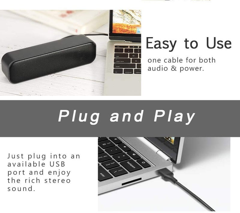 HONKYOB USB Computer Speakers,Laptop Speakers Wired USB Powered,Portable Mini Sound Bar PC Speakers for Windows PC,Desktop Computer,Laptops and Checkout Counter with Stereo Sound - Image 3